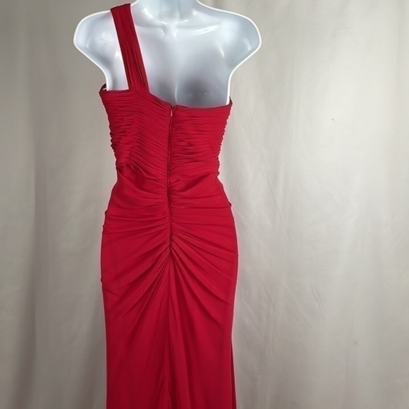 Betsy & Adam Red Gown with Beading & Cascading Skirt, Size 2 - Picture 11 of 14